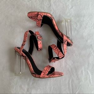 Bright  pink, snake print heels